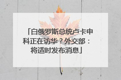 白俄罗斯总统卢卡申科正在访华？外交部：将适时发布消息