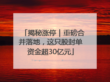 揭秘涨停｜重磅合并落地，这只股封单资金超30亿元