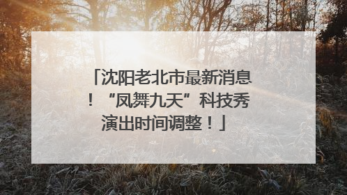 沈阳老北市最新消息！“凤舞九天”科技秀演出时间调整！