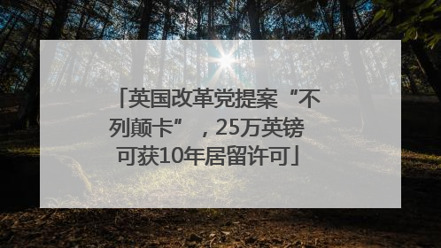 英国改革党提案“不列颠卡”，25万英镑可获10年居留许可